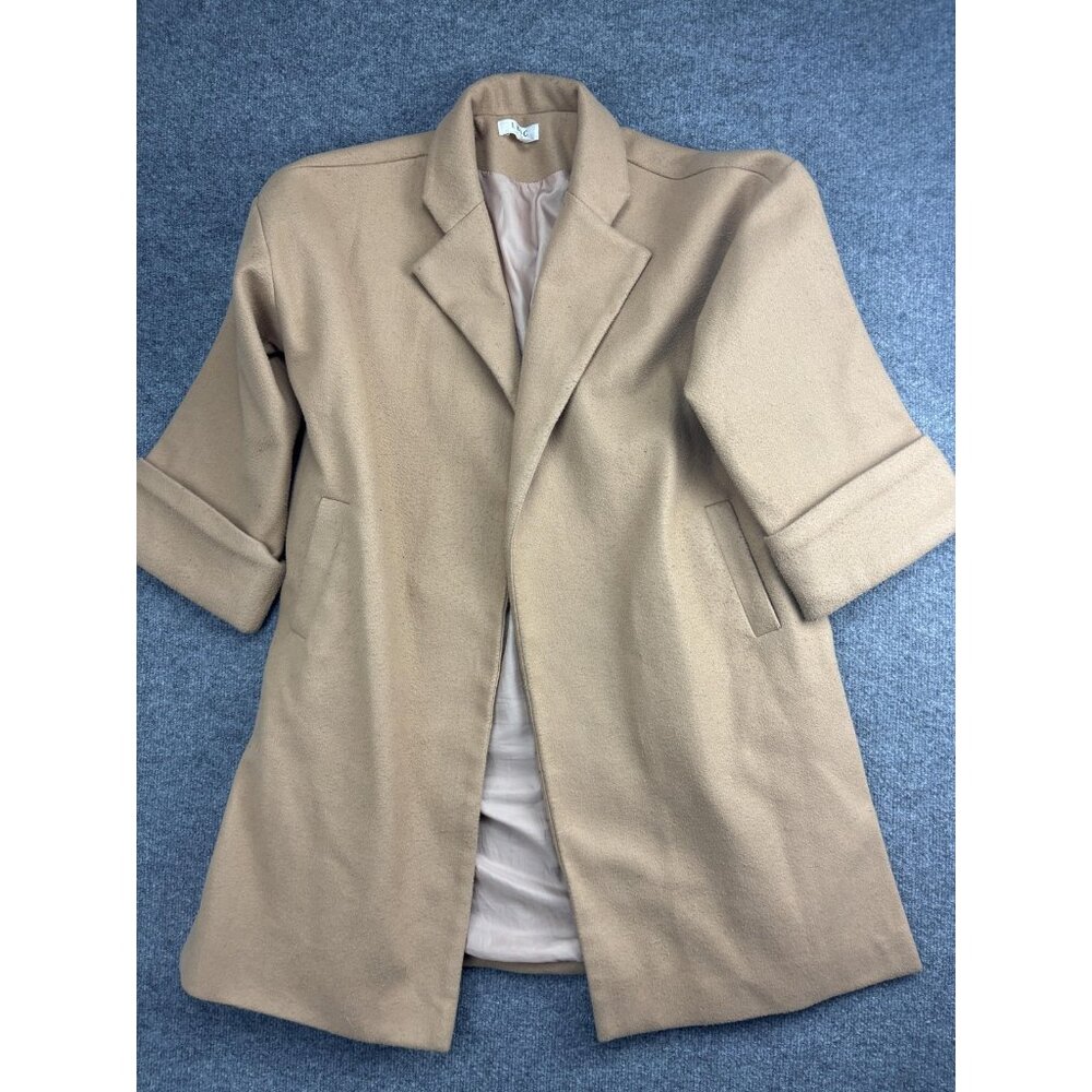 LBLC The Label Coat Womens XS Beige Open Front Lined 3/4‎ Sleeve Overcoat